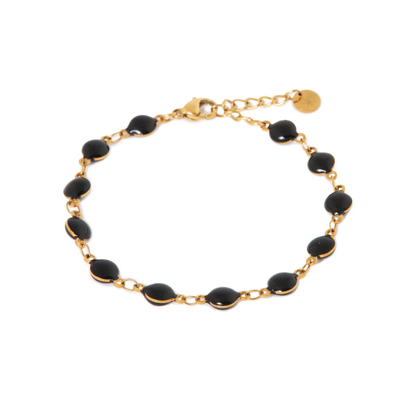 Armband label kiki black round gold zwart goud