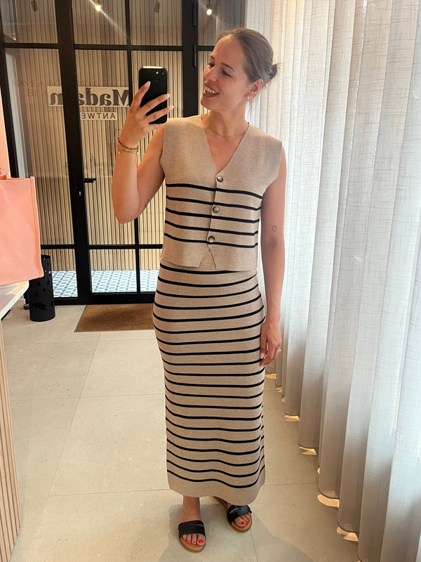 FQani skirt SIMPLY TAUPE MEL. W. BLACK freequent rok bruin beige zwart gestreept