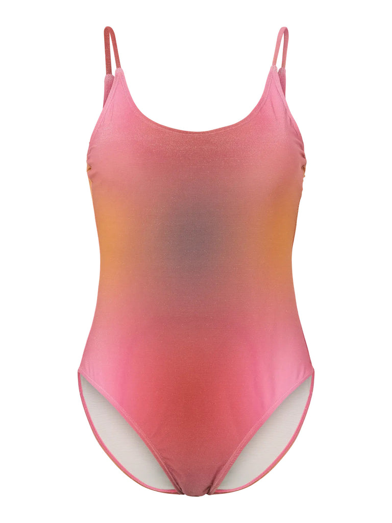 PCLAOMI LUREX SWIMSUIT red orchre pieces badpak koraal glitter