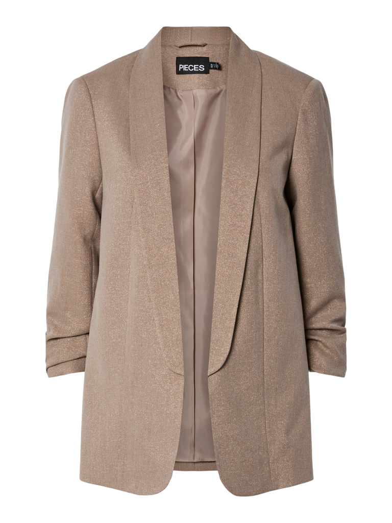 PCBOSELLA 3/4 GLITTER BLAZER NOOS fossil gold lurex pieces blazer 3/4e mouwen taupe goud glitter