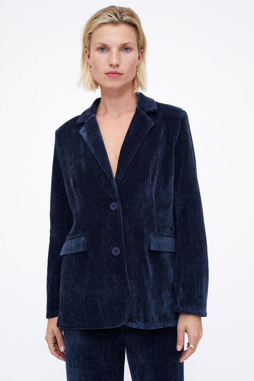 wild pony 53W/11227 navy blue blazer velours blauw kostuum