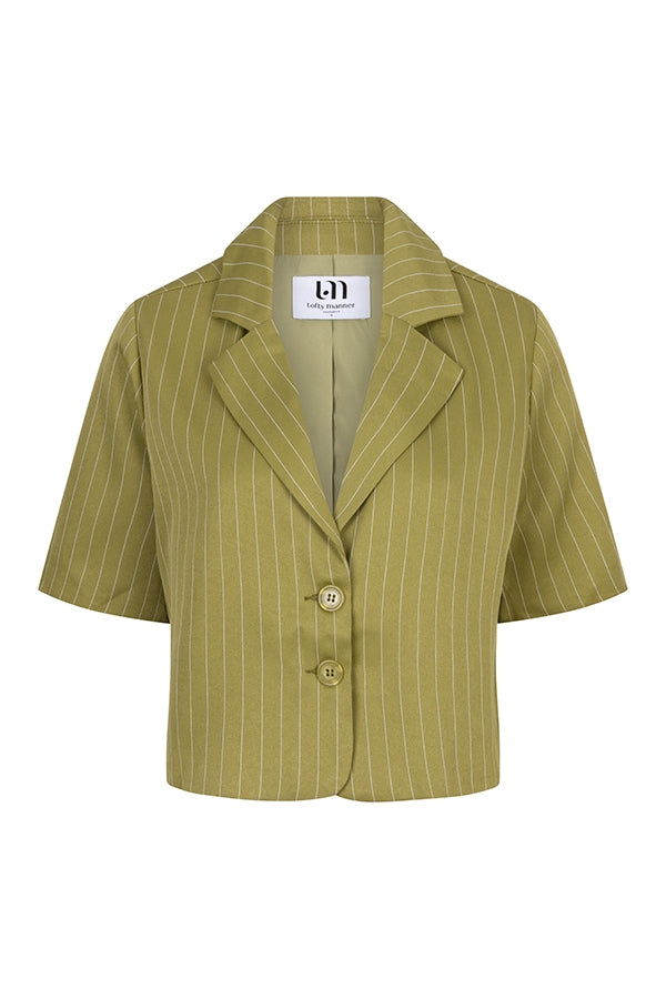 Lofty Manner blazer Camila green white korte blazer vest set groen wit gestreept