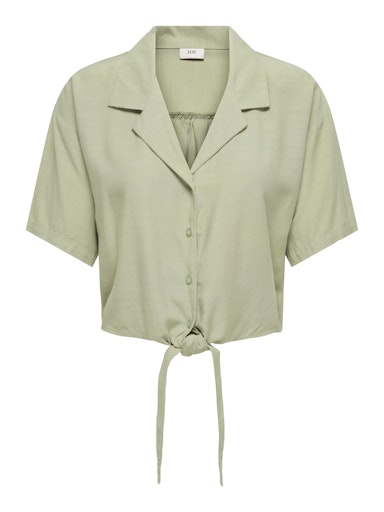 JDYCAYA LINEN S/S KNOT SHIRT WVN laurel oah blouse linnen knoop muntgroen