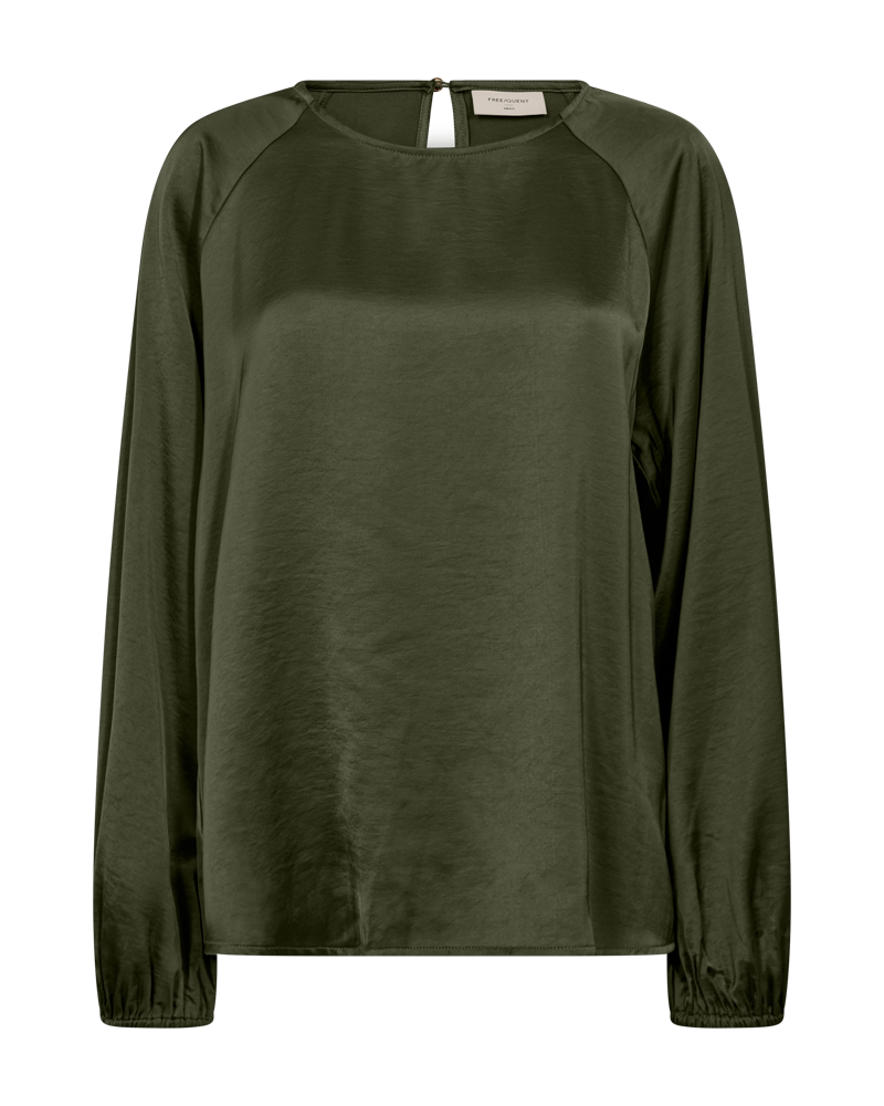 fqdove blouse kombu green freequent blouse satijn glans donkergroen