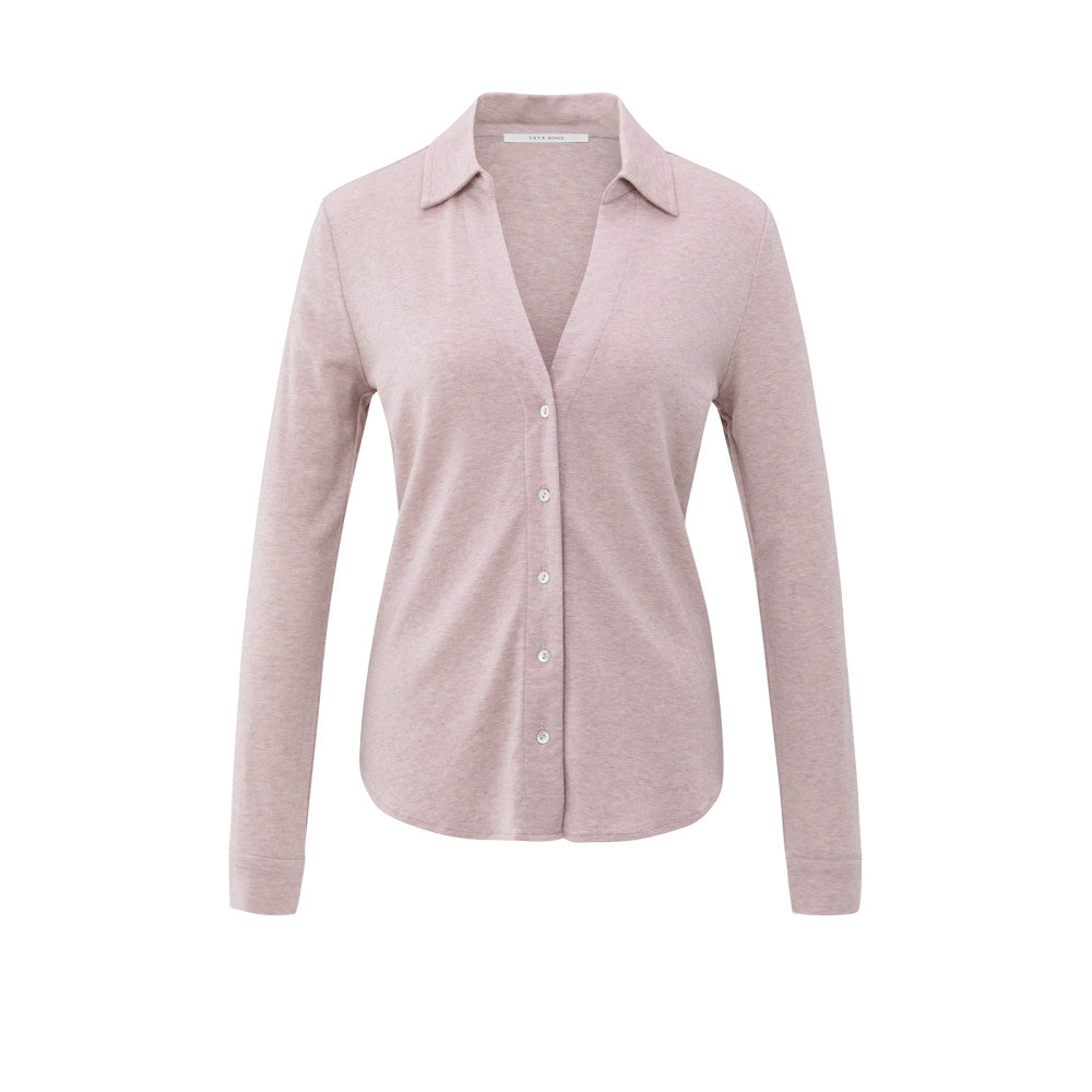 YAYA 01-209109-510 shadow gray pink melange blouse tricot jersey elastisch v-hals knoopjes oudroze