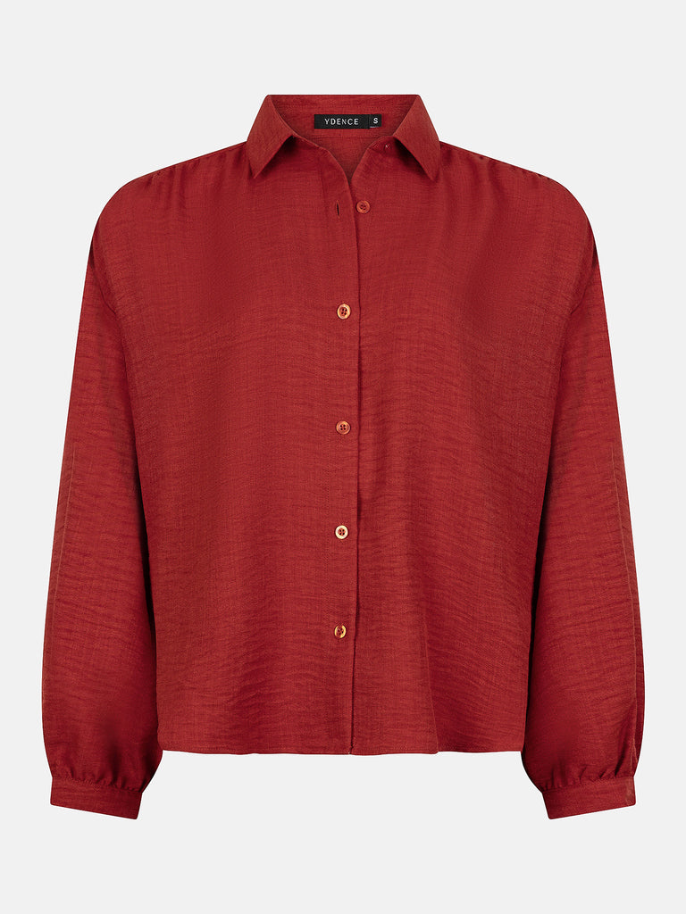 ydence blouse fenna stone red losvallende blouse lange mouwen knoopjes steenrood brique
