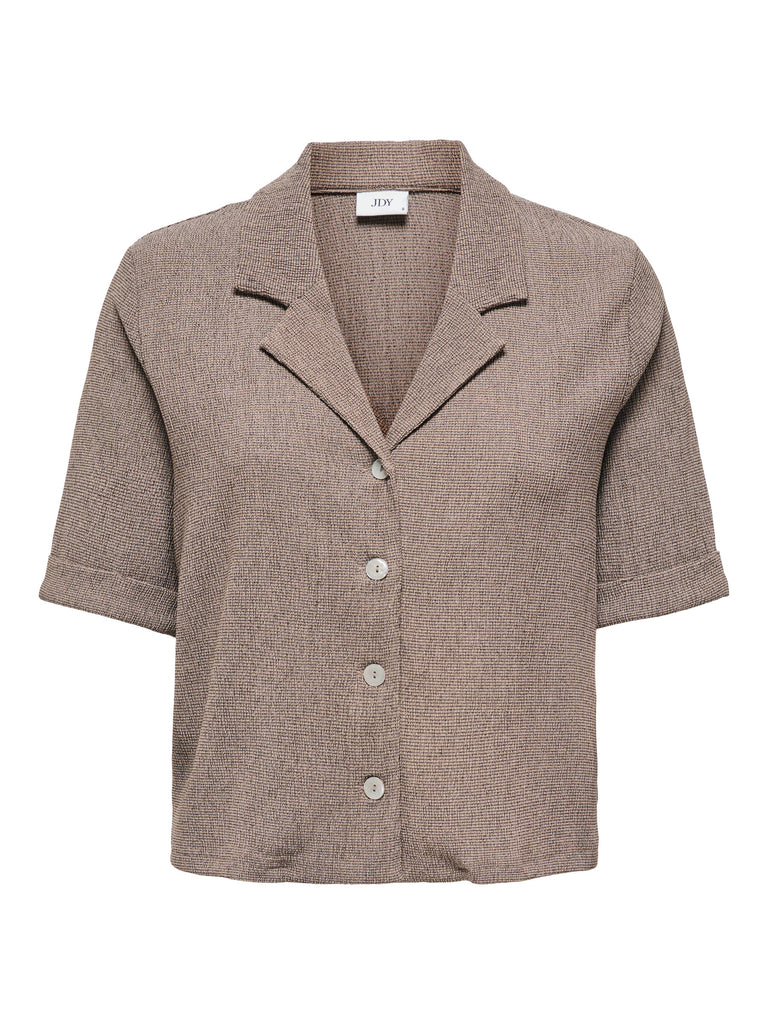 JDYJENNA 2/4 BUTTON SHIRT JRS greige melange blouse halflange mouwen knoopjes v-hals set bruin grijs