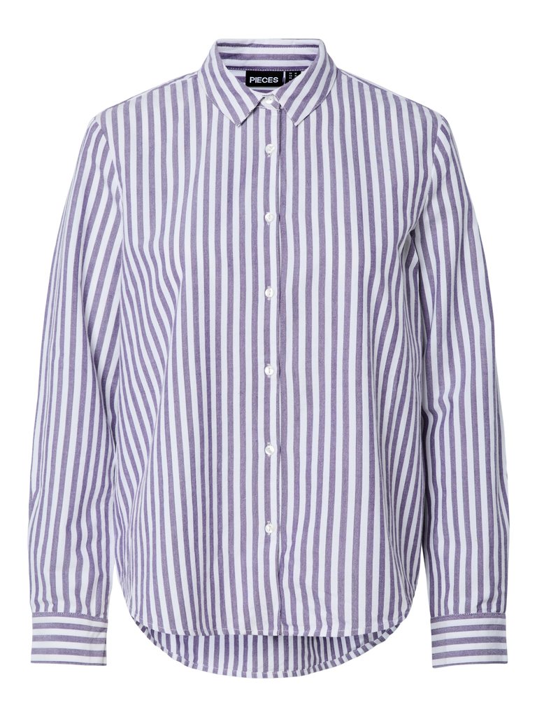 PCMIRINI LS SHIRT FC BC Bright White Acai purple pieces blouse hemd gestreept paars wit
