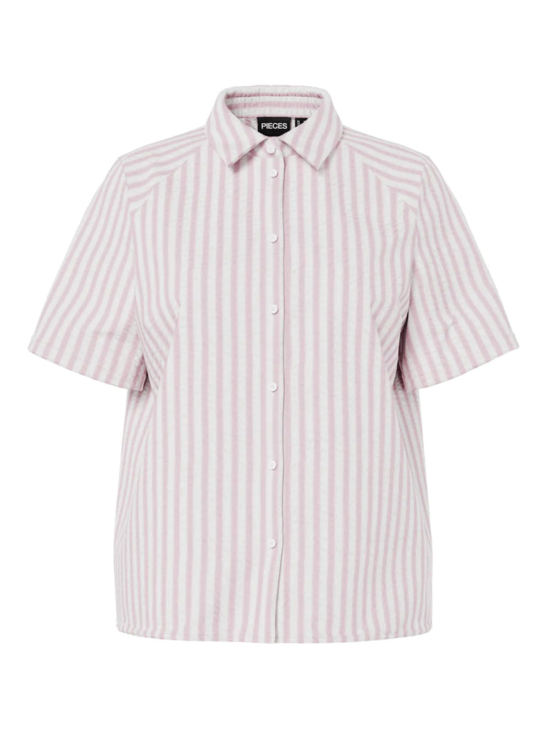 PCSTINNA SS SHIRT WVN NOOS roseate blouse korte mouwen wit roze gestreept pieces