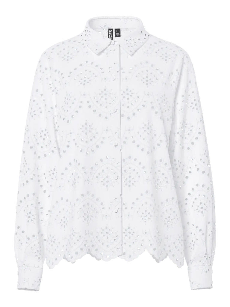 PCVILDE LS SHIRT WVN NOOS bright white pieces blouse wit broderie