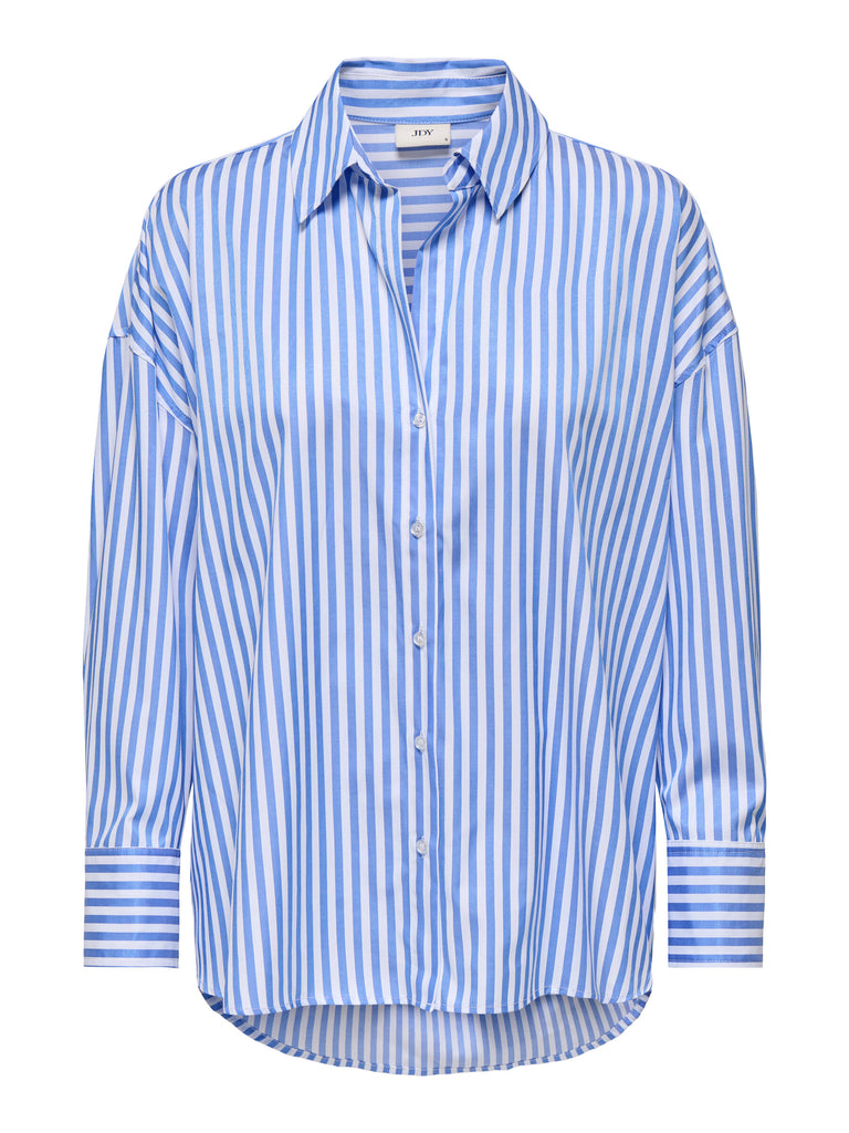 JDYVESPER L/S LOOSE SHIRT WVN NOOS cloud dancer cornflower hemd gestreept wit blauw