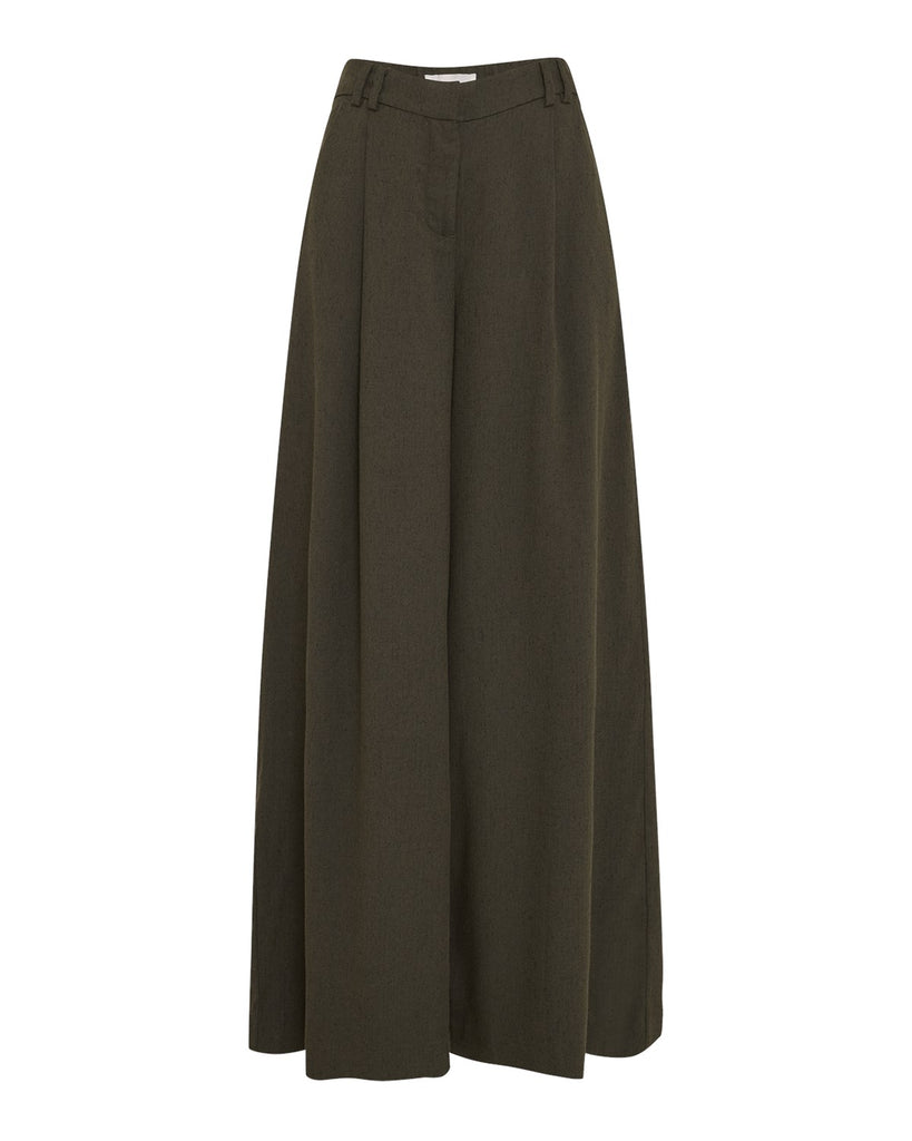 MSCHcabrie hw pants forest n mel msch copenhagen wijde broek donker kaki