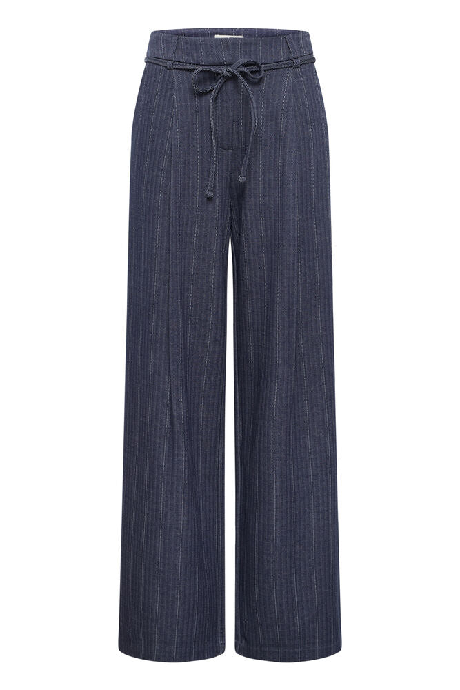 IHKATE PINELLE WIDE PA DARK BLUE JACQUARD STRIPE - Blue ichi broek blauw