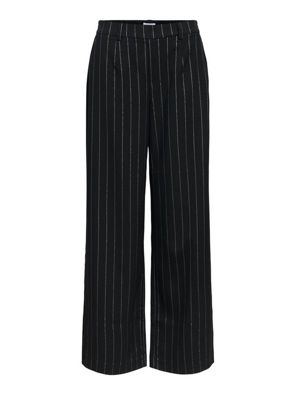 OBJLISA WIDE PANT AOP NOOS black silver object broek zwart glitter gestreept