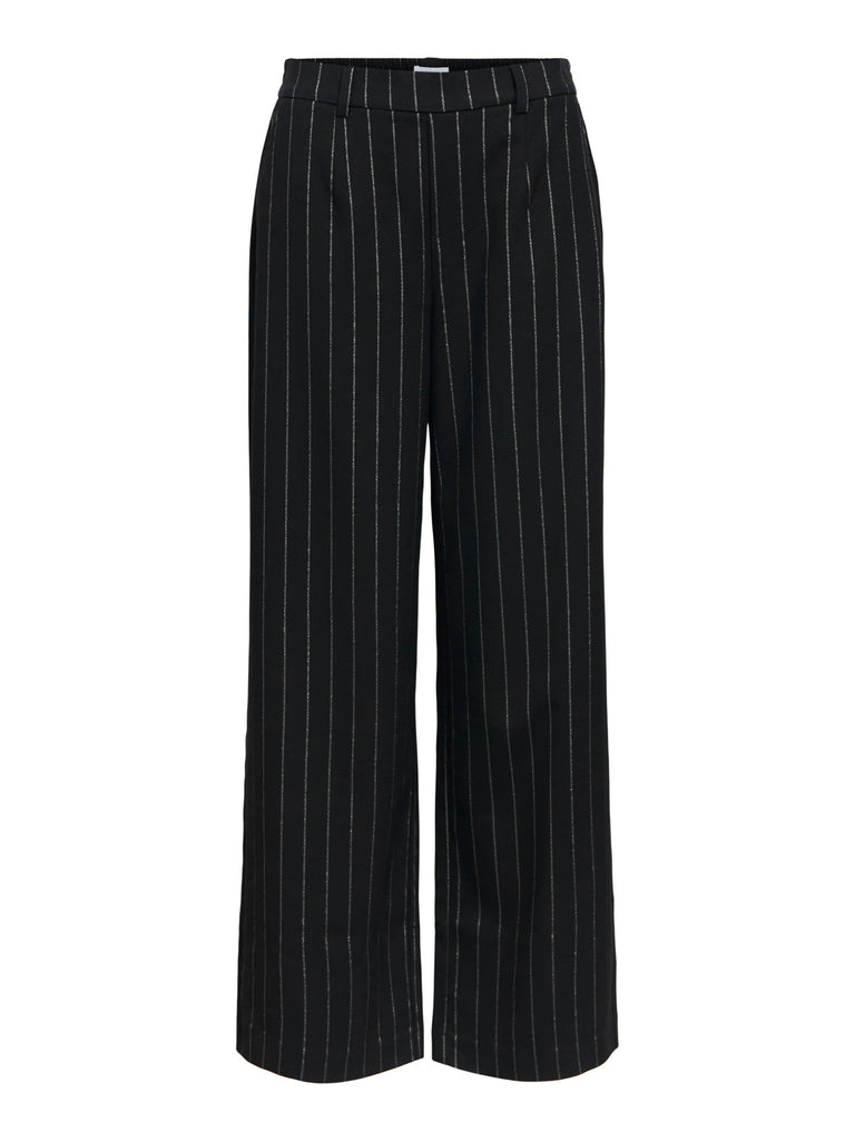 OBJLISA WIDE PANT AOP NOOS black silver object broek zwart glitter gestreept