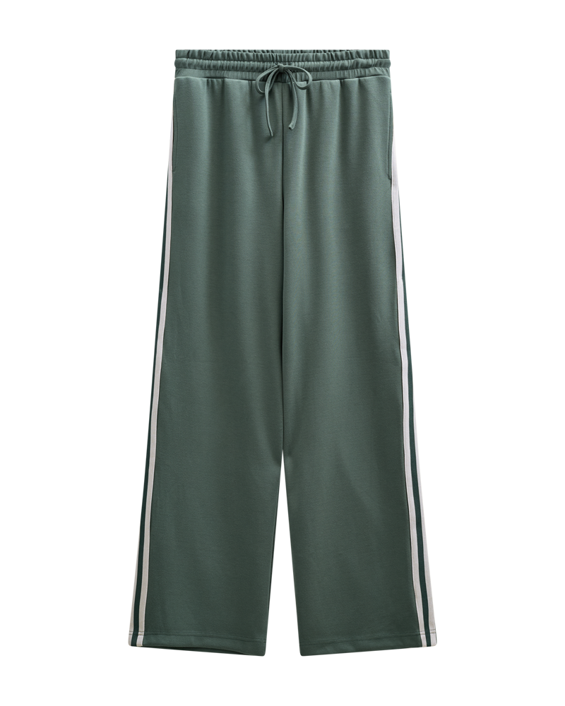 fqlucinda pants dark forest freequent broek grijs groen witte lijnen