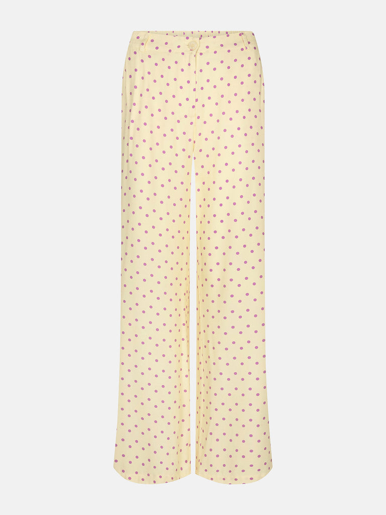ydence pants stacey pink soft yellow broek geel roze polka dots