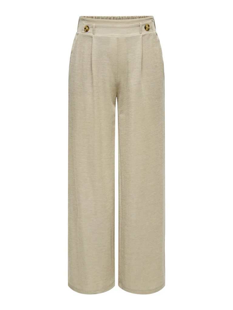 JDYbirdie geggo long pant jrs noos chateau gray melange losvallende broek sierknopen soepele lichte stof zomerbroek beige taupe