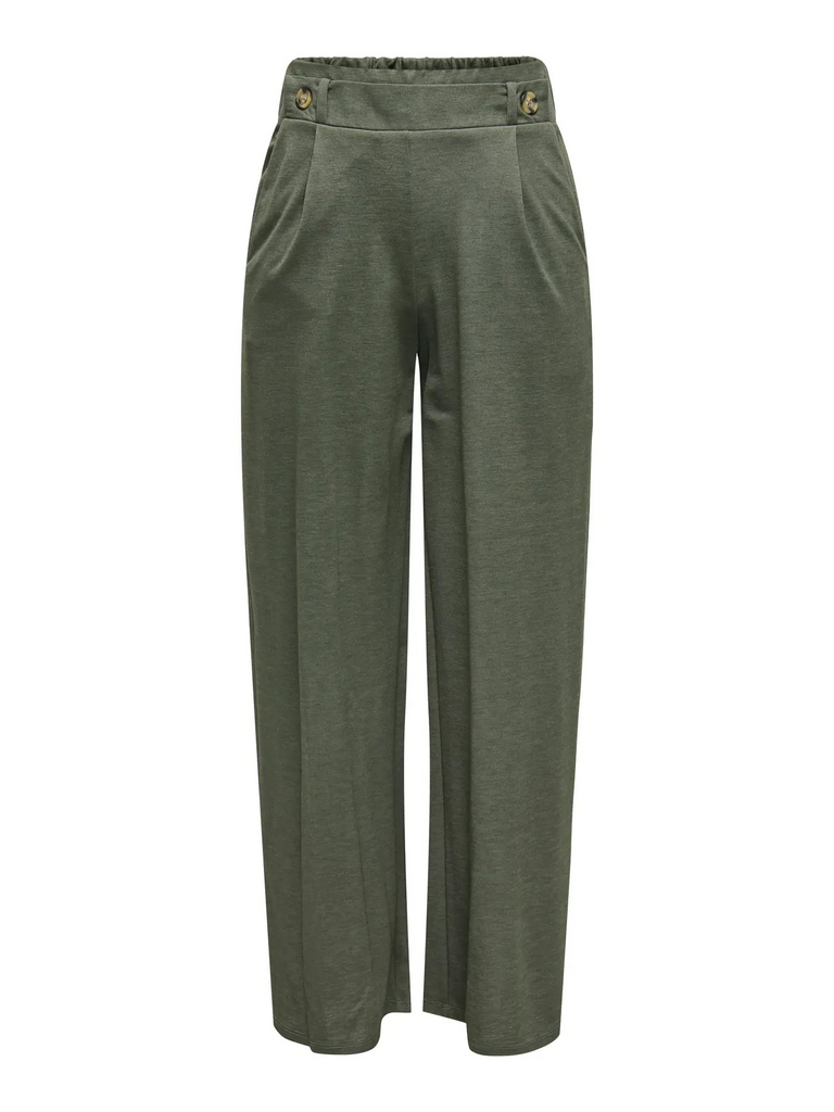 JDYbirdie geggo long pant jrs noos kambaba melange losvallende broek sierknopen soepele lichte stof zomerbroek kaki