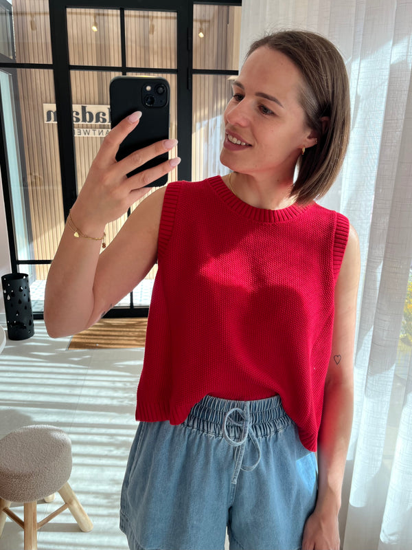 IHdotties wa ichi mars red gebreide top ronde hals strikjes rood