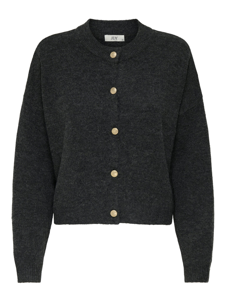 JDYDEBBIE L/S O-NECK CARDIGAN KNT dark grey melange cardigen grijs lange mouwen gouden knopen ronde hals