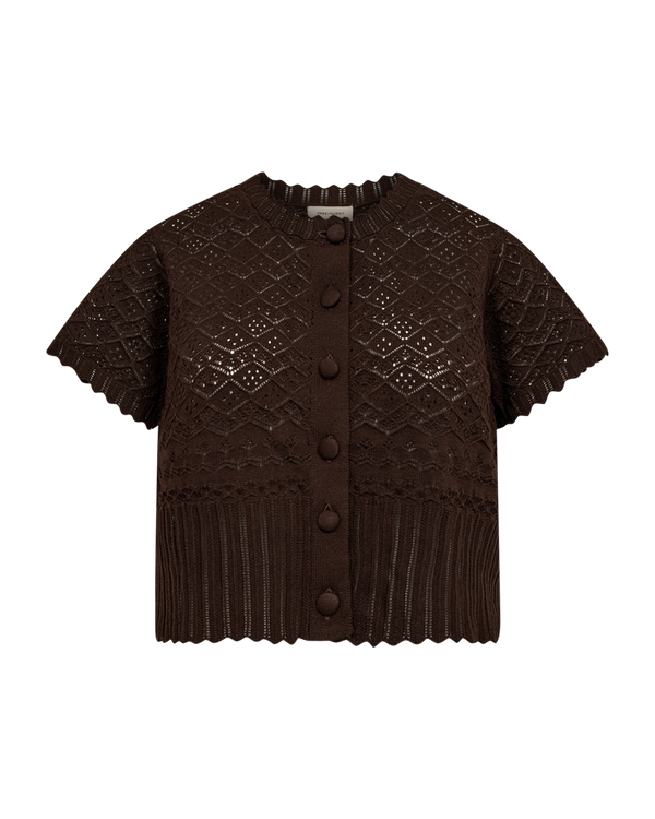 fqdodo cardigan coffee bean freequent gehaakte cardigan donkerbruin