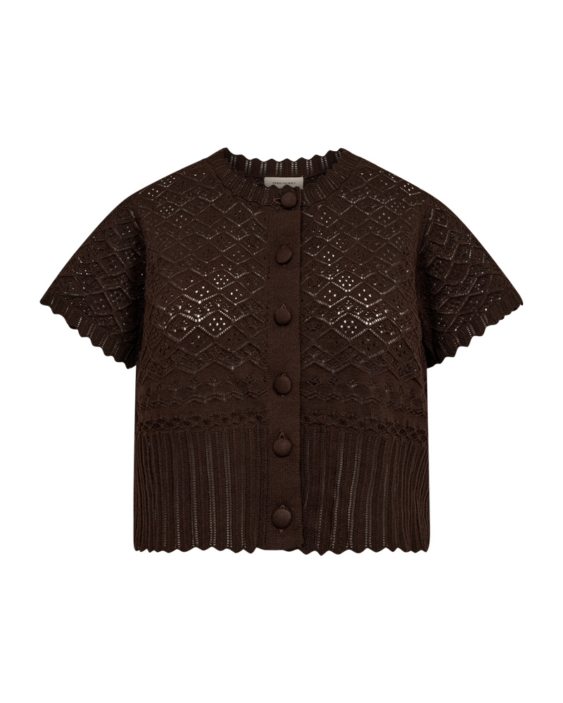 fqdodo cardigan coffee bean freequent gehaakte cardigan donkerbruin