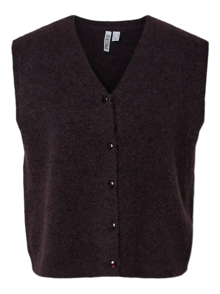 PCELLY SL KNITTED V-NECK VEST plum perfect pieces gilet debardeur aubergine paars