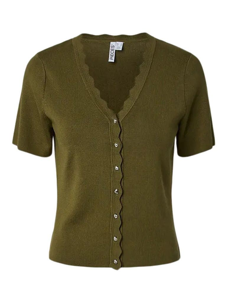 PCJULINE SS KNIT CARDIGAN FC BC pieces groen korte mouwen sphagnum heart butt