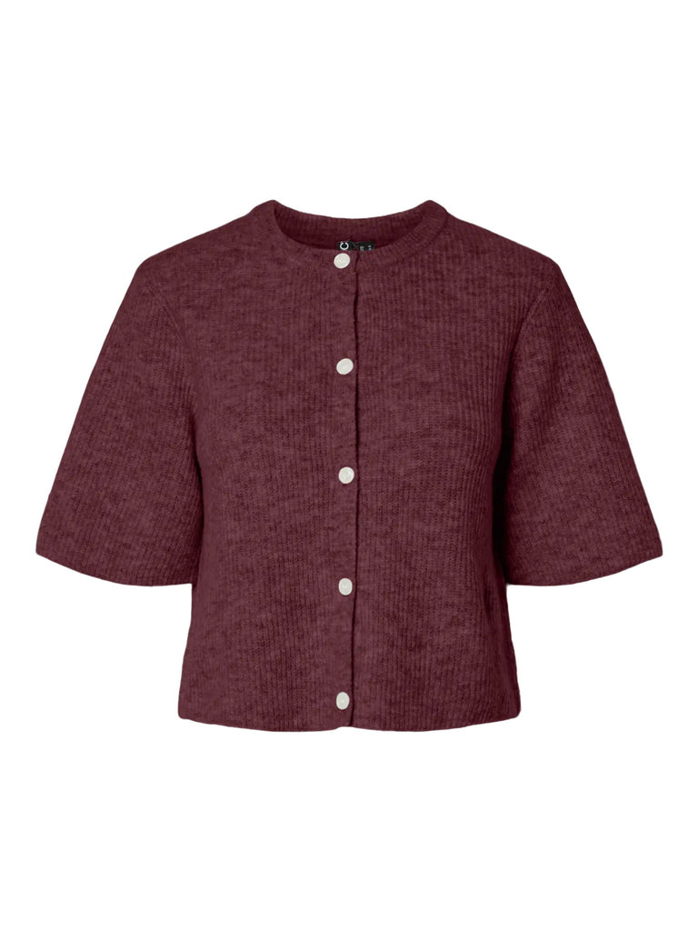 PCSILLY SS O-NECK KNIT CARDIGAN NOOS BC tawny port pieces bordeaux cardigan halflange mouwen