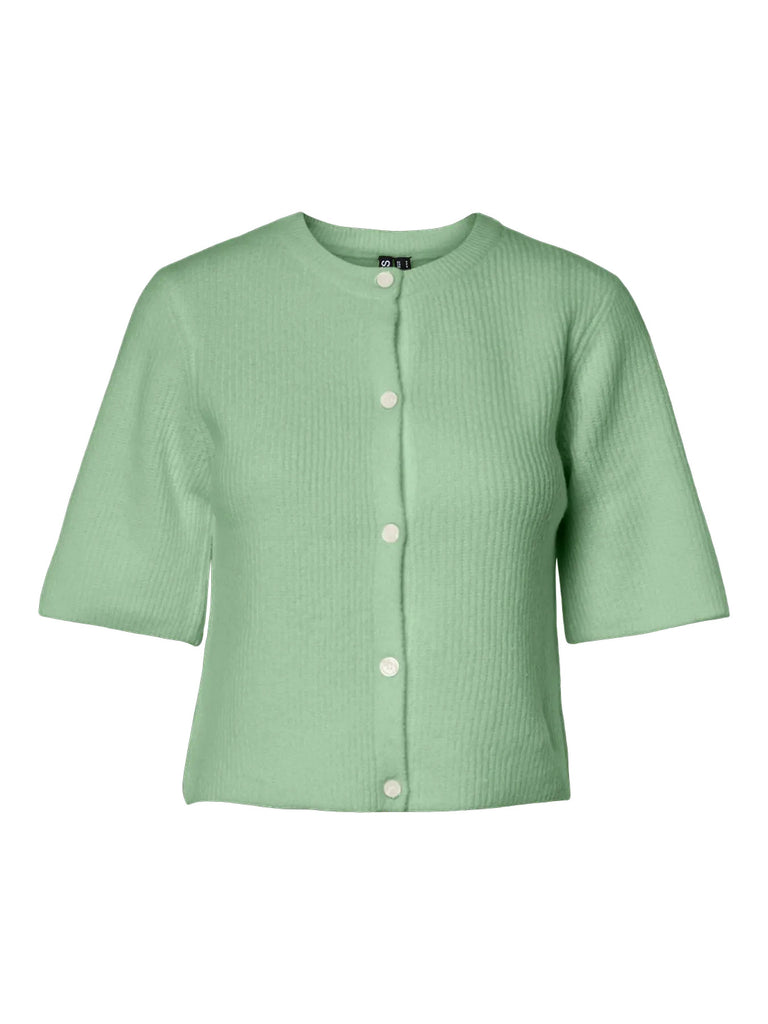 PCSILLY SS O-NECK KNIT CARDIGAN NOOS BC sprucestone melange pieces cardigan halflange mouwen lichtgroen zachtgroen