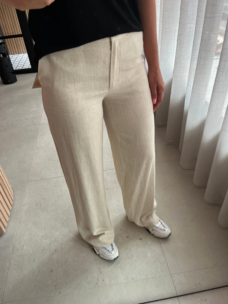 JDYkiara linen hw wide pant pnt oatmeal melange linnen broek losvallende pijpen beige hoge taille