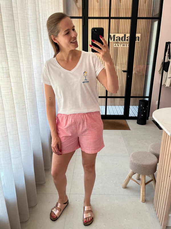 PCapia hw shorts mm pink lemonade bright white pieces short hoge taille elastische tailleband roze wit gestreept
