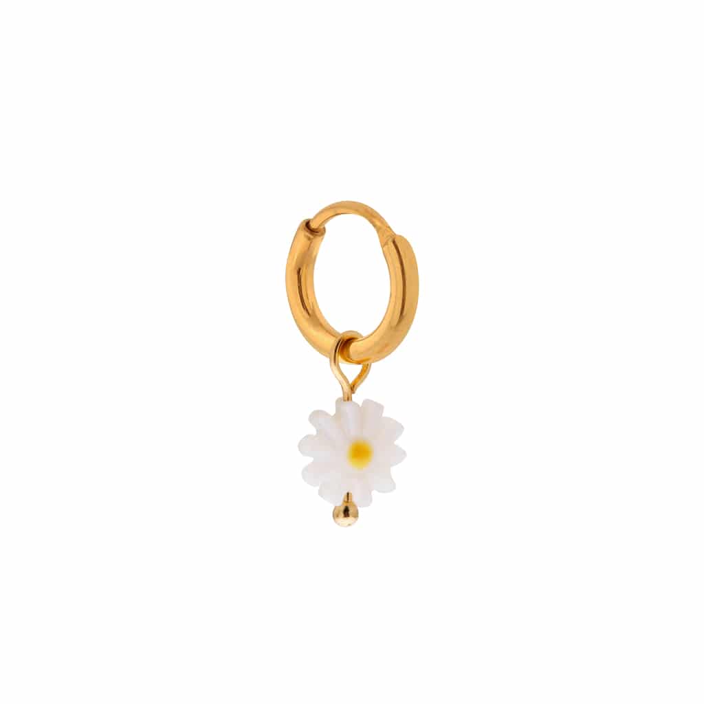 Label kiki daisy hoop gold oorbel stainless steel bloemmetje hanger