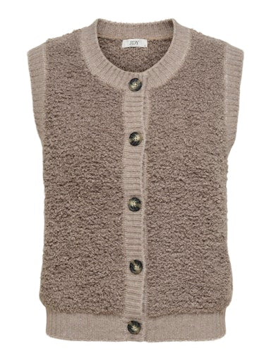 JDYEIRA LIFE S/L ON BUTTON VEST KNT NOOS mountain trail debardeur zachtbruin grote knopen heerlijk zacht 