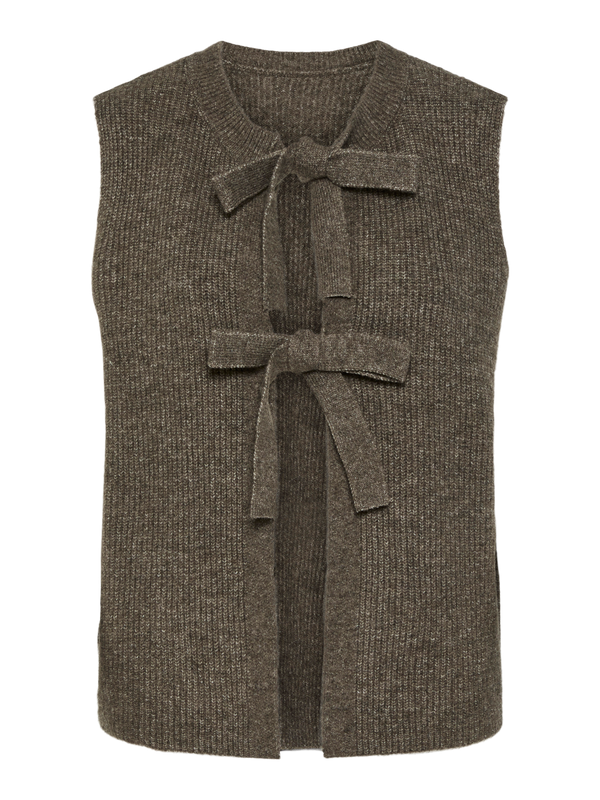 PCsilly sl rev tie vest knit noos bc morel pieces debardeur bruingrijs strikjes omkeerbaar