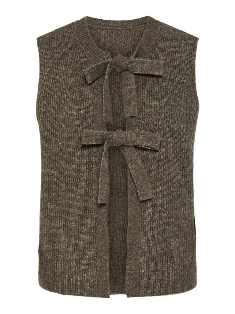 PCsilly sl rev tie vest knit noos bc morel pieces debardeur bruingrijs strikjes omkeerbaar