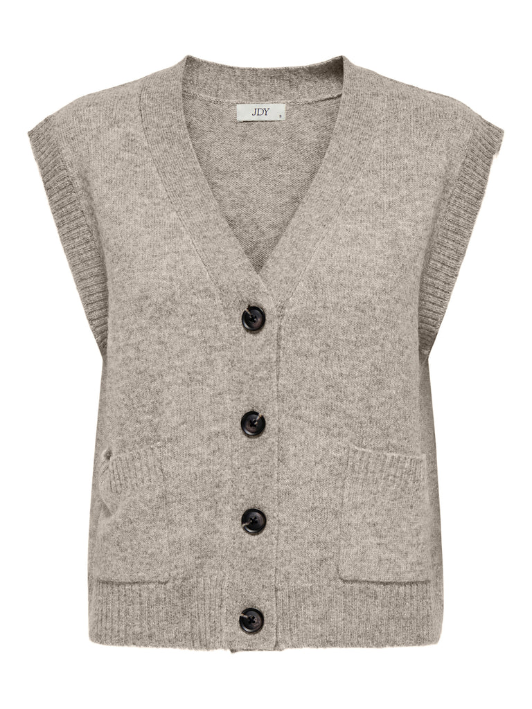 JDYSUPER LIFE S/L V-NECK VEST KNT NOOS chateau grey melange debardeur beige v-hals knopen