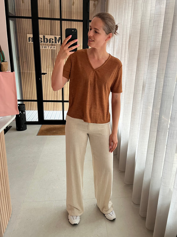JDYcamille s/s v-neck glitter top jrs argan oil t-shirt korte mouwen v-hals bruin brons