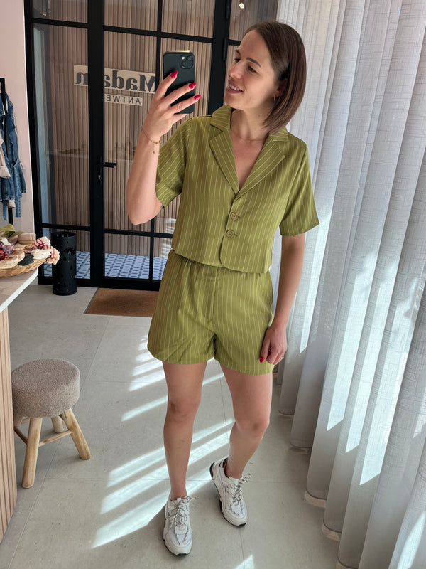 Lofty Manner short giovanna green white short hoge taille groen wit gestreept paperbag
