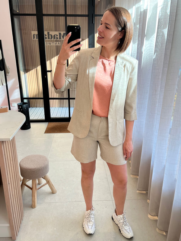 JDYaida 3/4 blazer tlr tapioca melange zomerse blazer 3/4e mouwen beige