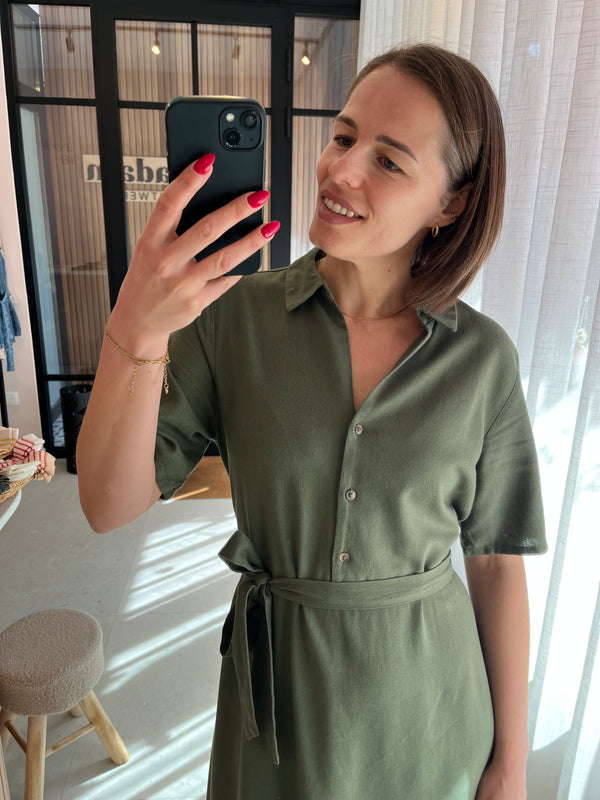 JDYSAY 2/4 MIDI SHIRT DRESS WVN NOOS kalamata halflange jurk kaki taillelint