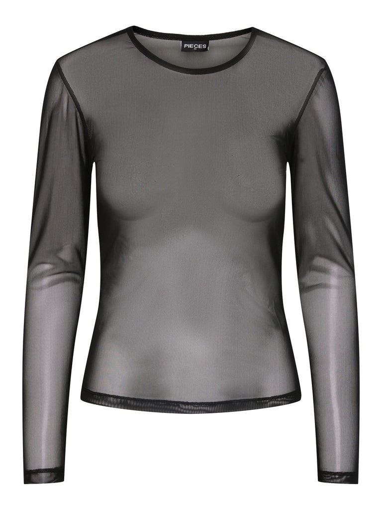 PCNINNI LS MESH TOP JRS NOOS BC black pieces doorzichtige top mesh zwart