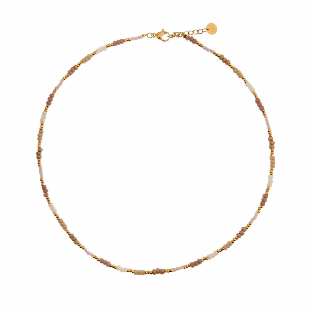 Label Kiki golden hour choker gold necklace halsketting goud bruin beige wit aardetinten pareltjes