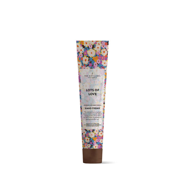 the gift label hand cream tube handlotion lots of love kumquat and bourbon vanilla