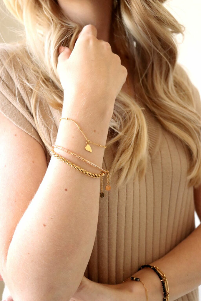 Label kiki heart bracelet gold stainless steel goud armband hartje