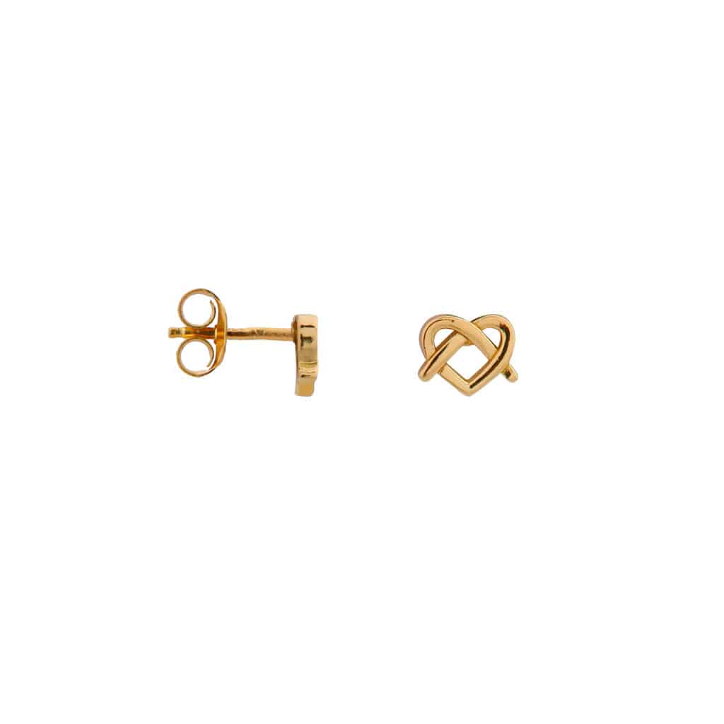 Label kiki stud heart hug gold stud oorbel stainless steel hart knuffel geknoopt oorsteker goud