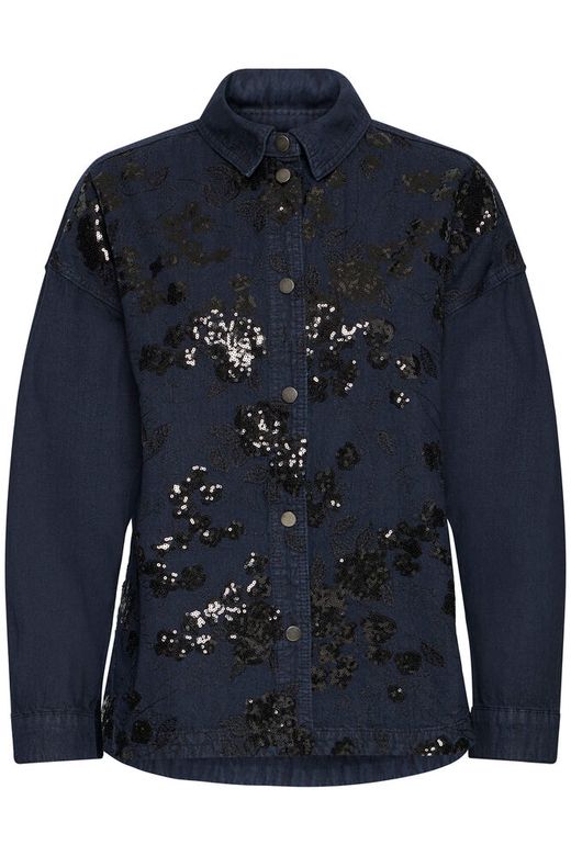 PZLONNY SHIRT dark blue denim pulz jeans jeanshemd blauw zwart pailletten stoer