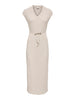 JDYSONAL S/L LONG DRESS JRS oatmeal melange lurex jurk beige ribstof v-hals glitter