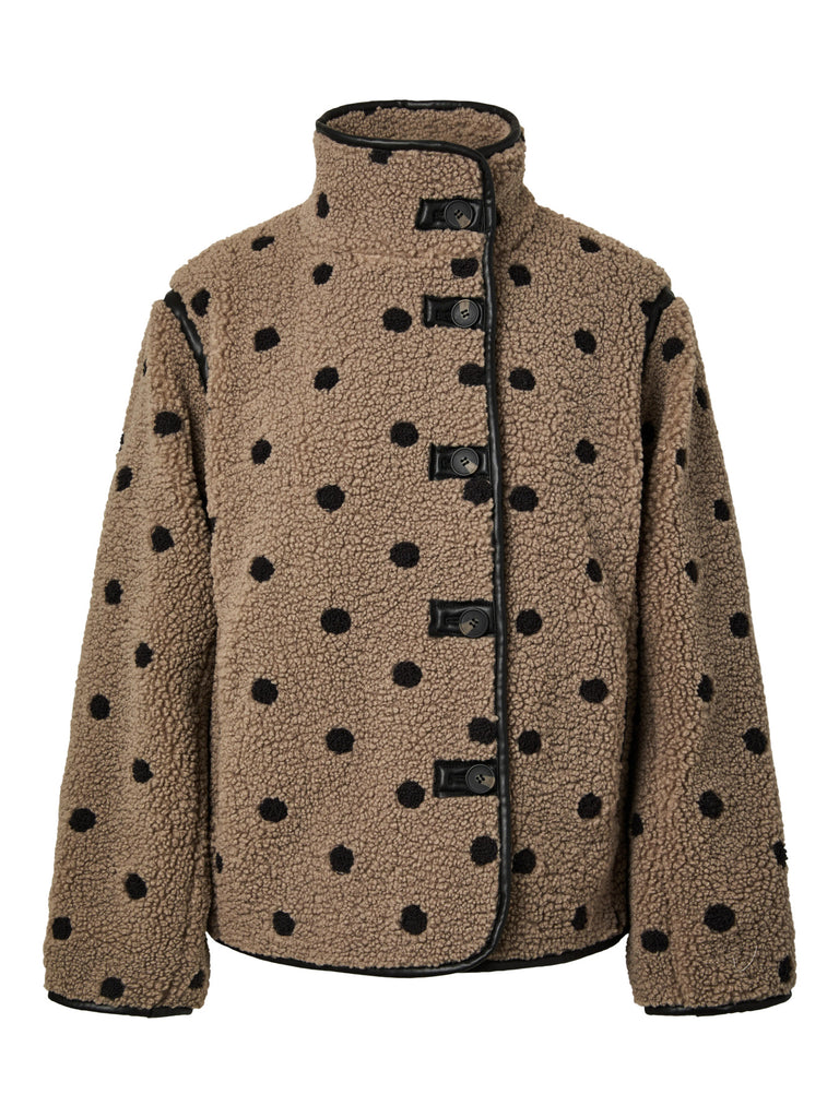 PCEDA TEDDY DOT JACKET Greige Black pieces jas teddy bruin zwart